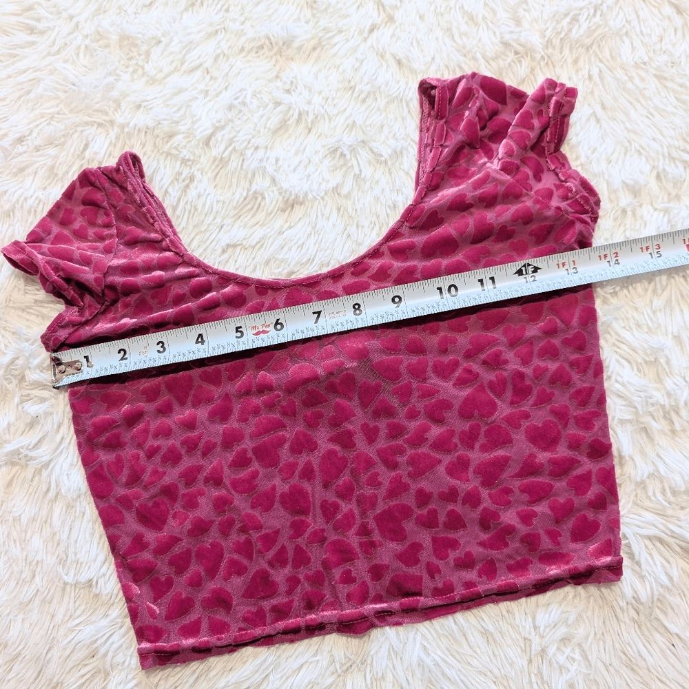Blackmilk Pink Burned Velvet Sheer Heart Print Be Mine Crop Top Small - Picture 10 of 10